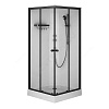 Кабина душевая X-Joy 900х900х2100 мм низкий поддон квадратная прозрачное стекло алюминиевый профиль, черный матовый в комплекте смеситель верхний душ AM.PM W94C-403-090BT