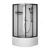 Кабина душевая X-Joy 900х900х2060 мм высокий поддон четверть круга прозрачное стекло алюминиевый профиль, черный матовый в комплекте смеситель верхний душ AM.PM W94C-401A-090BT